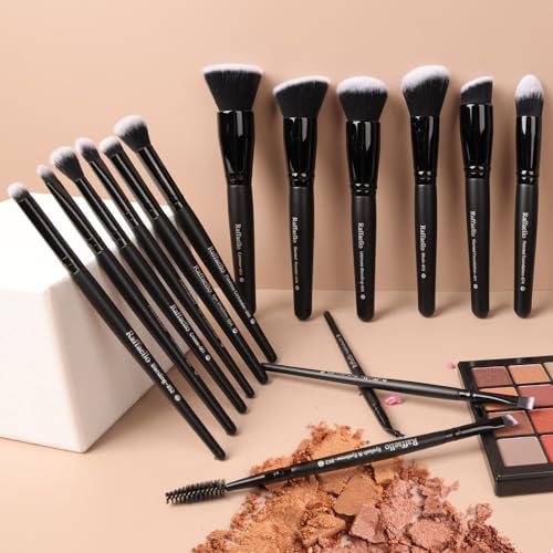 Raffaello Makeup Brushes 15Pcs Makeup Brush Set Premium Synthetic Bristles - color: Black