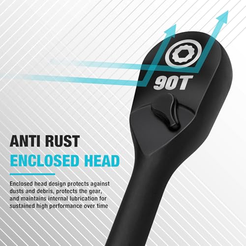DURATECH 3-Piece Extra Long Drive Ratchet Handle, 90-Tooth Ratchet Wrench - size: 3-Piece(1/4", 3/8", 1/2")