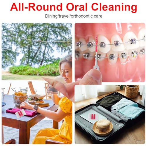 Dental Floss Picks, 200 Count, Soft Rubber Brush Head, Interdental Brushes with Convenient Carry Case,Dual-Ended Toothpick Travel Teeth Cleaning Tools (Red) - color: Red