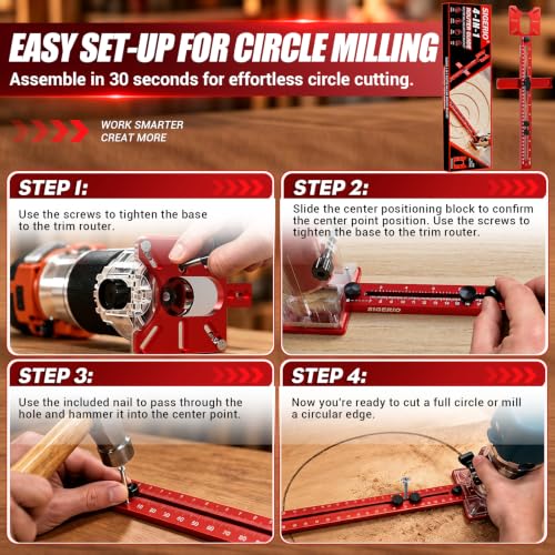 Router Circle Cutting Jig for DeWalt/Bosch/Milwaukee Compact Routers – 4 in 1 Adjustable Router Jig, Aluminum Alloy Circle Cutting Guide for Trim Routers, 5.5–30" for Circles, Arcs & Grooves - size: Standard Size