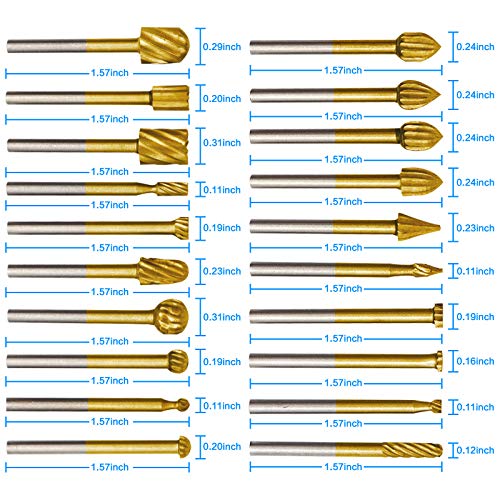 20pcs Rotary Bits Burr Set with 1/8 inch Shank - size: 20 pcs Router Bits