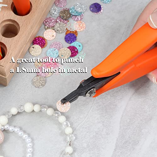 Metal Hole Punch Pliers 5.5" Small Round Hole Punch Pliers Two Replacement Pins for Jewelry Making to Create 1.5mm Clean Holes Jewelry Tool with PVC Handles for Handcraft Work DIY Hand Tool - style: Short Jaw 1.5mm