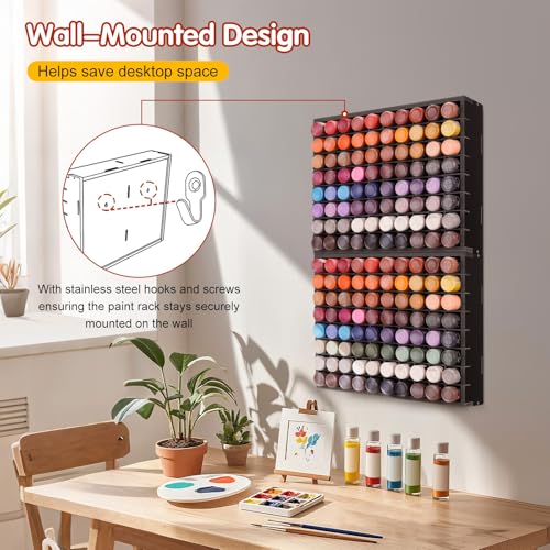 Krafetto 2 Pack 80-Grid Paint Organizer for 2 Oz Bottles, Wall Mount, Black - color: 2pc black paint rack