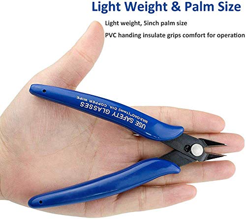 Flush Wire Cutter, 5PACK Blue Diagonal Cutting Pliers Side Cutter Nippers Micro Wire Cutter Wire Clippers Wire Snips (5inch size) - size: 5 inch flush, 5 count
