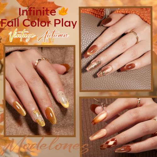 modelones Fall Cat Eye Gel Nail Polish Set Yellow Gold Orange Brown Nude - color: A A A0 Fall Cozy Cat Eye