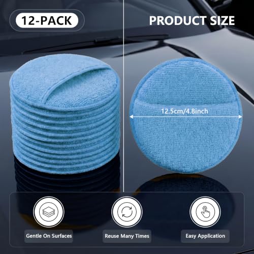 12Pcs 5-Inch Microfiber Foam Wax Applicator Pads with Finger Pocket - color: Solid Blue, size: 12pcs