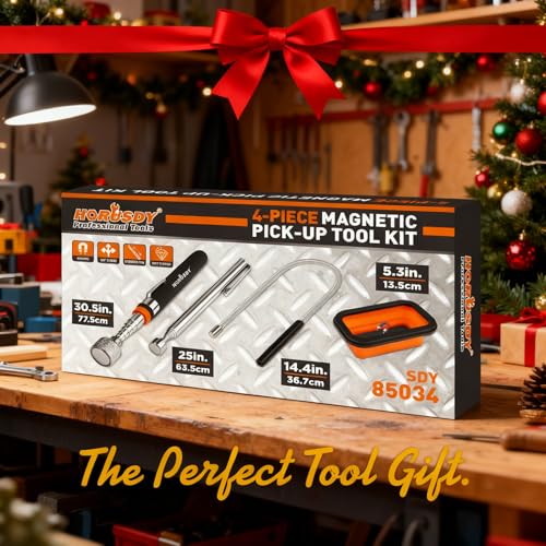 HORUSDY 4 - PIECE Magnetic Pickup Tools Kit | Extendable Telescoping Magnet Pick Up Tool Set 7-30.5” & 5-25” | Bend-It Flexible Magnetic Sweeper | Collapsible Parts Tray for Garage Workshop Yard - color: 4-Piece Magnetic Tray & Stick - Collapsible