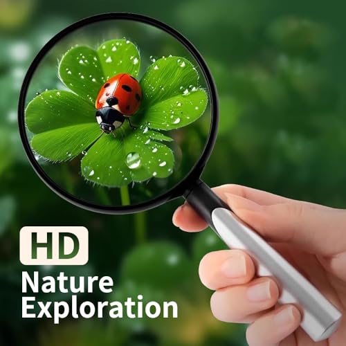 10X 30X Handheld Magnifying Glass for Reading - 110mm Diameter, PMMA Lens, Lightweight ABS Frame, Large Magnifier for Kids Seniors,Suitable for Close Work Hobbies and Science - color: Silver