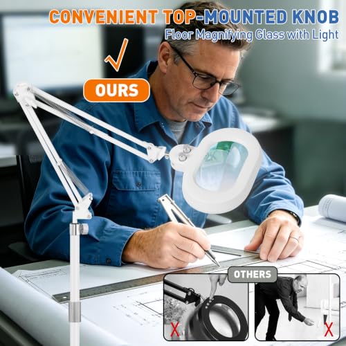 Floor Magnifying Glass with Light, 4 Wheel Stable Stand Base 12X - color: White
