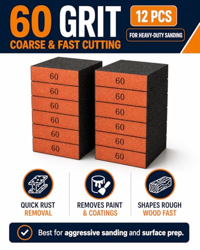 12Pcs Sanding Block Sponge Set, Reusable Sandpaper for Wood & Drywall - color: Orange