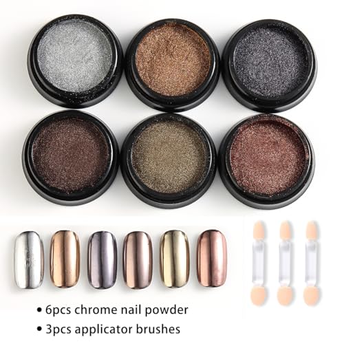 Fcozpjk Chrome Nail Powder Set 6 Colors Rose Gold Bronze Black Chrome - color: Classic Chrome