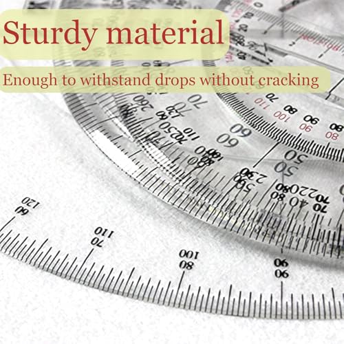 SEIWEI 360 Degree Protractor, 6 Inch Math Circle Ruler, Clear Plastic Angle Measurement Tool with Accurate Scale, Round Protractor for Kids Geometry, Engineering, Drafting, School & Office - size: 6 Inch / 15 cm