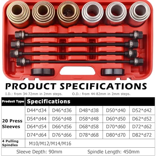 DAYUAN Universal Press Pull Sleeve Remove Install Bushes Bearings Tool Kit - size: 26Pcs Set--Red