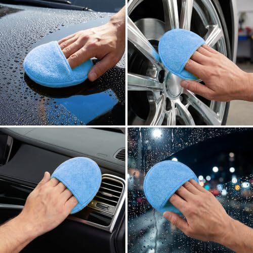 12Pcs 5-Inch Microfiber Foam Wax Applicator Pads with Finger Pocket - color: Solid Blue, size: 12pcs