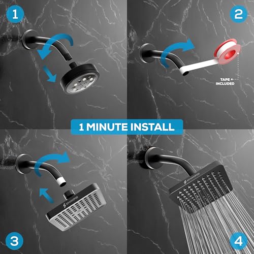 SparkPod Rain Shower Head, 6 Inch Square, Midnight Black Matte Finish - color: Midnight Black Matte, style: 6 Inch Square