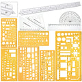 Zonon 11 Pcs Architect Scale & Geometric Drawing Template, Stylish, Yellow - color: Yellow, style: Stylish