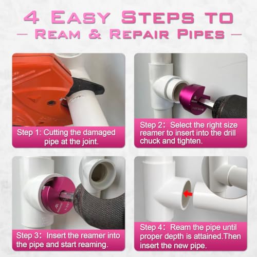 4Pcs PVC Pipe Reamer, 1 Spare Carbide Insert, PVC Fitting Saver for SCH40 - size: 1-1/2", 2", 3", 4"