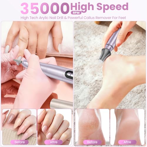 Hoxida Cordless Nail Drill 35000RPM , Rechargeable Nail File LCD Display - color: Purple