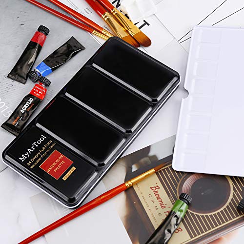 MYARTOOL Metal Palette Case - Fold-Out Paint Tins Hold 24 Pans, Travel Palette for Watercolor & Acrylic Painting - color: Black, size: 24 PCS Empty Full Pans