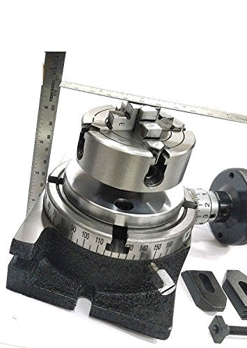 MILLING INDEXING 4"/100 ROTARY TABLE QUALITY PRECISION HORIZONTAL VERTICAL WITH SUITABLE M6 CLAMP KIT & SMALL CHUCK (WITH 70 MM 4 JAW INDEPENDENT CHUCK) - style: (WITH 70 MM 4 JAW INDEPENDENT CHUCK)