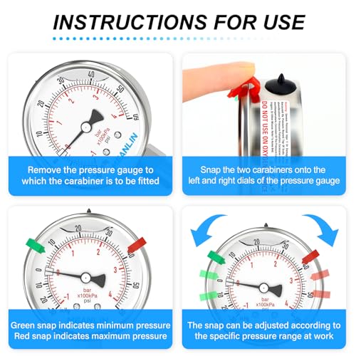 MEANLIN MEASURE -30inHG~60Psi Vacuum Pressure Gauge 316 Stainless Steel Joint 1/4" NPT 2.5" FACE DIAL, Stainless Steel Liquid Filled Pressure Gauge WOG Water Oil Air Lower Mount, 2PCS Snaps - size: -30inHG-60Psi, style: Lower Mount