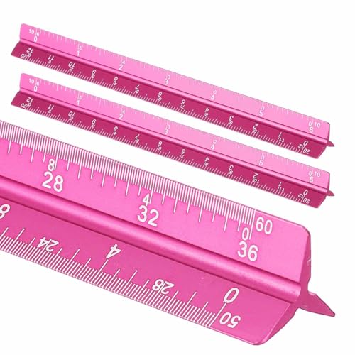 HARFINGTON 2Pcs Architectural Scale Ruler 7" Large Scale Laser Rose Red - color: Rose Red, size: 7 Inch