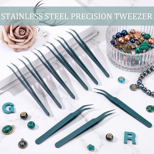 Honoson 9 Pcs Craft Tweezers for DIY Craft Stickers,Sand Green - color: Sand Green