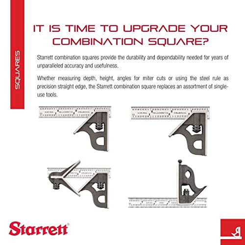 Starrett Steel Combination Square with Square Head, 6" Blade Length