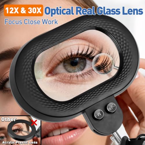 Floor Magnifying Glass with Light, 4 Wheel Stable Stand Base 12X 30X - color: Black