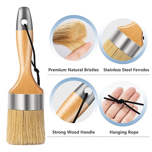 Mister Rui 3-Pack Chalk & Wax Paint Brushes Set, Round, Natural Bristle - size: 1.2"1.9"2.4"