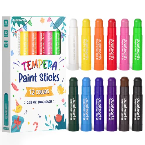 JUPITEARTH Tempera Paint Sticks for Kids, Quick Drying, 12 Colors - color: 12 Classic Colors