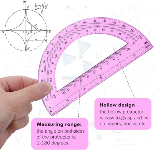 Zonon 2 Pcs 6 Inch Plastic Protractor 180° Math Protractors, Pink - color: Pink