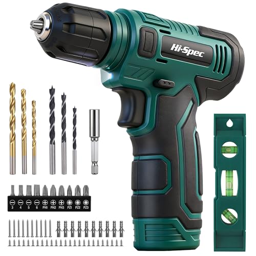 Hi-Spec 8V USB Power Drill Driver Bit Set with Hanging Kit for DIY, Green - color: Green
