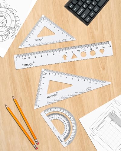 Honagu Triangular Ruler Set, 4 Pieces Aluminum Alloy Metal Drafting Ruler, Geometric Protractor for Students, Draftsmen, Engineers, Home School Office Supplies (15cm/5.9inches, Silver) - color: Silver, size: 15cm