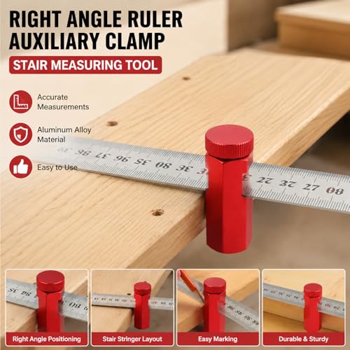 2PCS Tall Stair Gauges for Circular Saw with Holder and Hook, Precision Framing Square Jig for Speed Square & Circular Saw Guide, Framing Square Stops for Carpentry Squares (Red) - color: Red