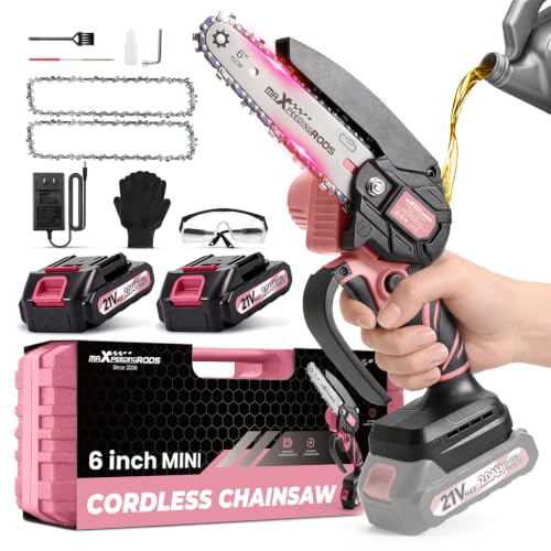 maXpeedingrods Mini Chainsaw Cordless, 6 inch Small Chainsaw Pink Chainsaw - color: Pink 2 Batteries