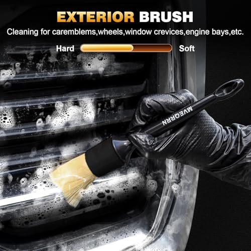 MVEQRRN 9PCS Boar Hair Car Detailing Brushes Set,Car Wheel Kit (Black) - color: 9pcsblack detail wheel brush set