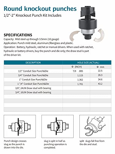 AMZCNC Manual Knockout Punch Kit 1/2 to 1-1/4 Inch Conduit Sizes - style: (Conduit Hole Size) 1/2"~1-1/4" Knockout Punch kit