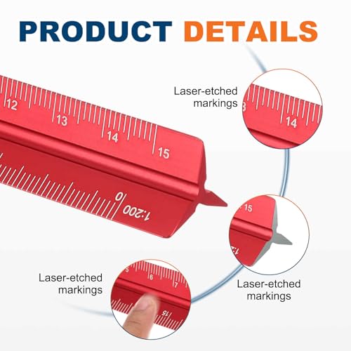 HARFINGTON Architectural Scale Ruler 7" Metric Aluminum Alloy Architect Red - color: Red, size: 7 Inch