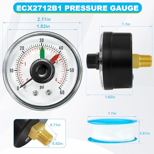 ECX2712B1 Pressure Gauge with PTFE Sealant Tape - size: ECX2712B1