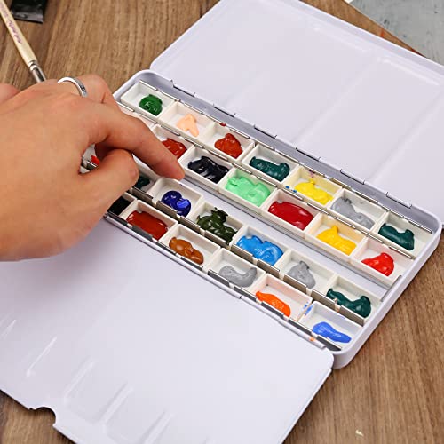 MYARTOOL Empty Watercolor Palette, Metal Watercolor Tin with Fold Out Palette, Watercolor Paint Tray Palette with 24 Watercolor Full Pans for Plein Air Painting and Sketching - color: Colorful, size: 24 PCS Empty Full Pans