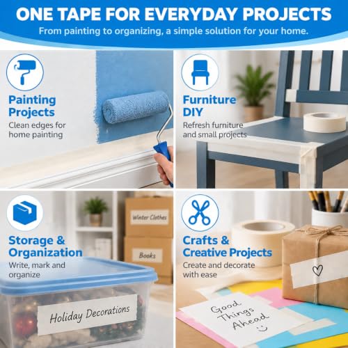 SWRT Masking Tape 2 Inch Wide, White Painters Tape, 4 Rolls x 55 Yards