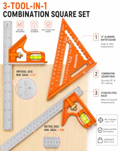 Matework Combination Square 7" 12" Carpenter Square Woodworking Carpentry