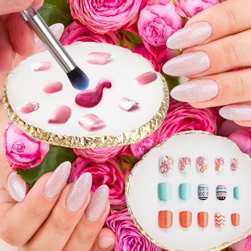 Ouligay Resin Art Palette Makeup Mixing Palette Gold Edge Nail Art Tool Gel Design Nail Art Makeup Mixing Tray DIY (White) - color: White