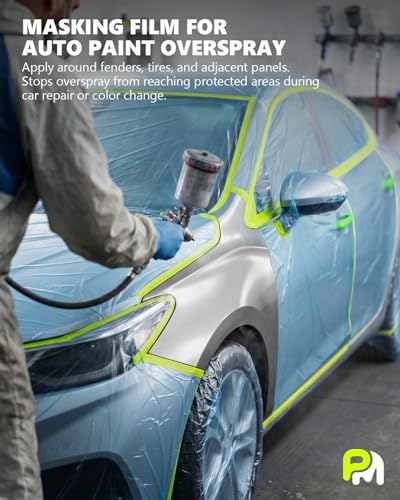 Pre-taped Automotive Masking Film for Painting - 22" x 66', 2 Rolls - size: 2 Rolls of 22" x 66'