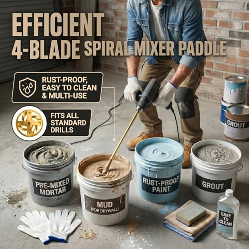 Paint Mixer for Drill - 15.75" Spiral Mixer Paddle for 1-5 Gallon Buckets - color: Gold-1pcs