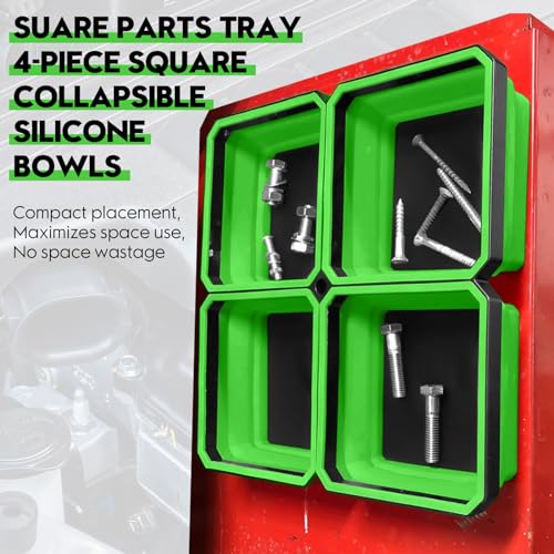 Magnetic Parts Tray 4-Pack – Collapsible Tool Holder for Screws & Bolts - color: Green, size: 4-Pack