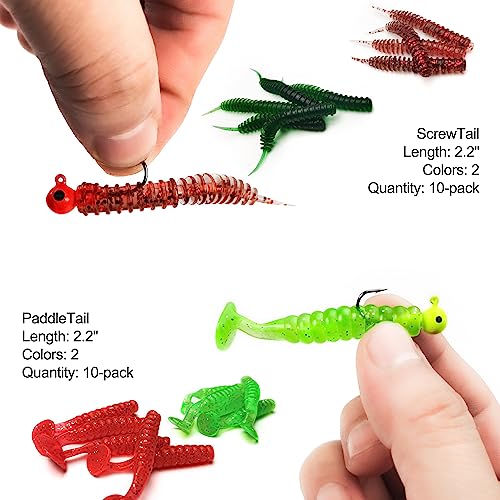 Crappie Tube Lures Jig Heads Soft Plastic Baits Worms Kit - size: 124 Pcs - Crappie Lures Tube Lures