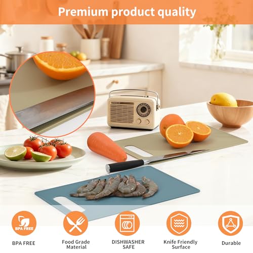 Luckyiren Large Plastic Cutting Board Set, 3 Pack 14 x 10 Inch Cutting Mats