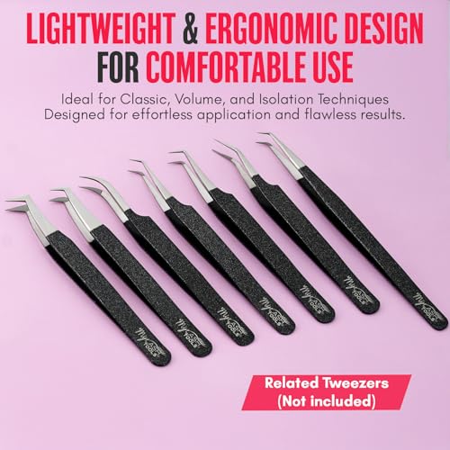 Isolation Fiber Tip Lash Tweezers – 12cm Eyelash Extension Tweezer with Fine Nano Grip Tip, Stainless Steel, Non-Slip Handle (Black) - color: Mlt-mysl-22
